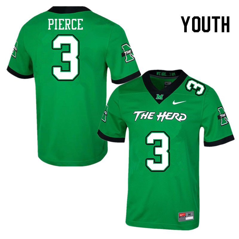 Youth #3 Mason Pierce Marshall Thundering Herd College Football Jerseys Stitched-Green - Click Image to Close
